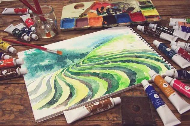 画室创作场景网格笔记本样机模板v1 Grid Paper Notebook插图(2)