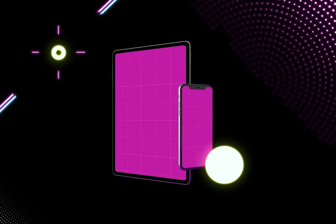 霓虹灯背景iPhone XS & iPad Pro样机模板 Neon iPhone XS & iPad Pro插图(7)