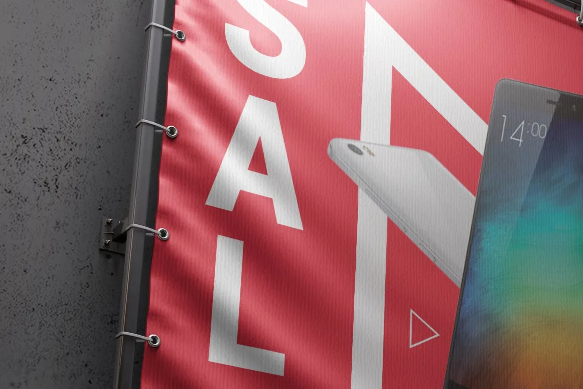 方形户外广告横幅效果图样机素材库精选模板 Square Outdoor Advertising Banner Mockup插图(4)