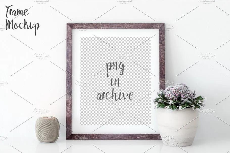 室内相框画框展示样机 Frame mockup in white – 2 (8×10)插图(2)