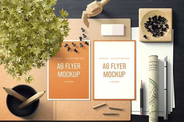 逼真A6纵向传单样机套装1 A6 Portrait Flyer Mockup Set 1插图(5)