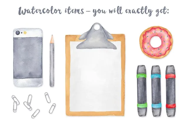 手绘水彩办公用具剪贴画&场景模板 Watercolor Scene Creator插图(5)