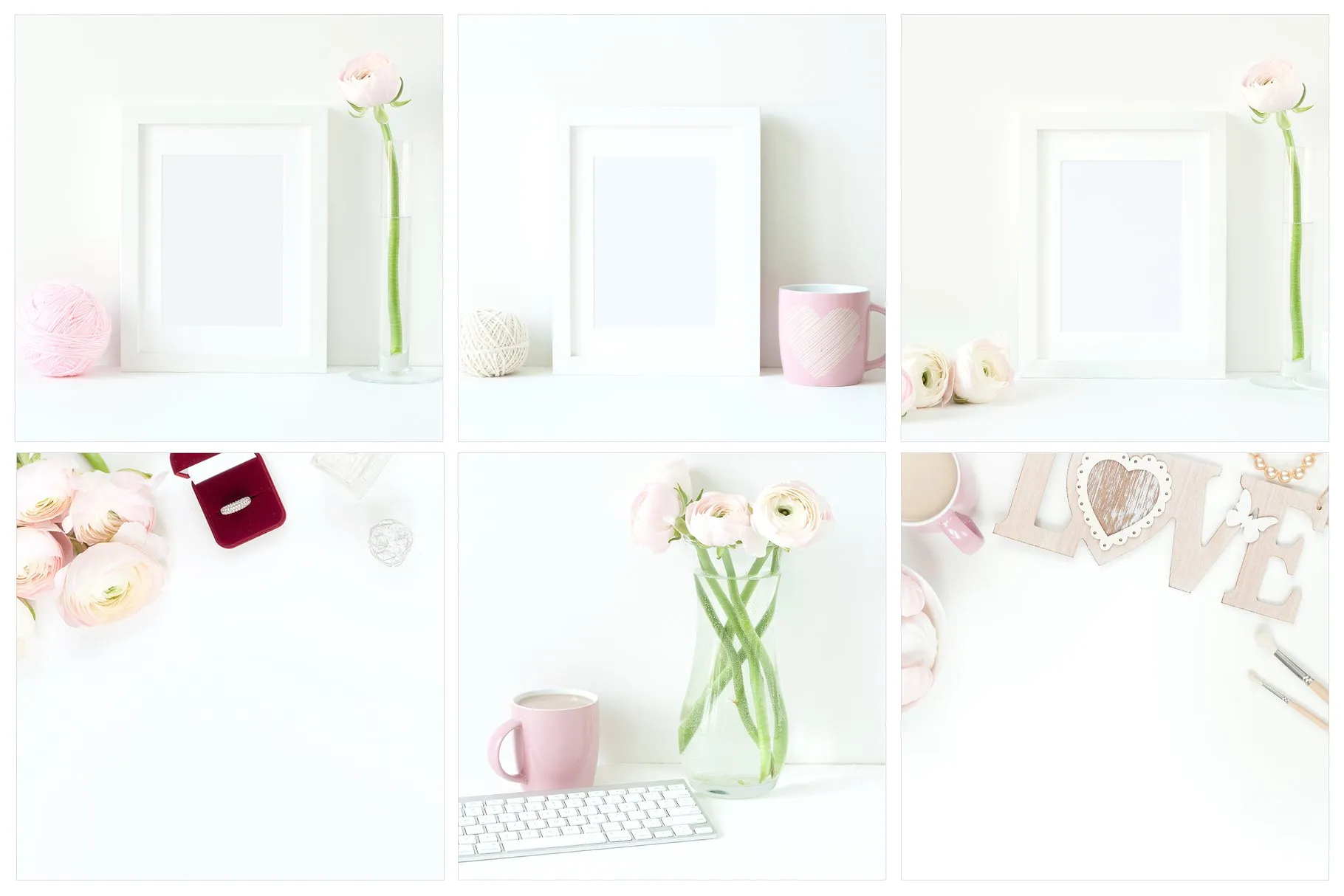 粉红毛茛花卉装饰场景样机 Pink Ranunculus Bundle插图(4)