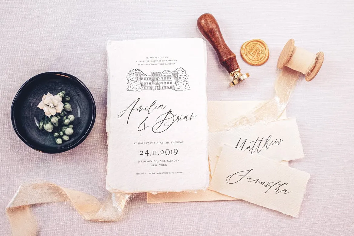 婚礼照片婚礼邀请函优雅风格设计样机素材库精选模板v01 Wedding Photo Mockup 01插图(1)