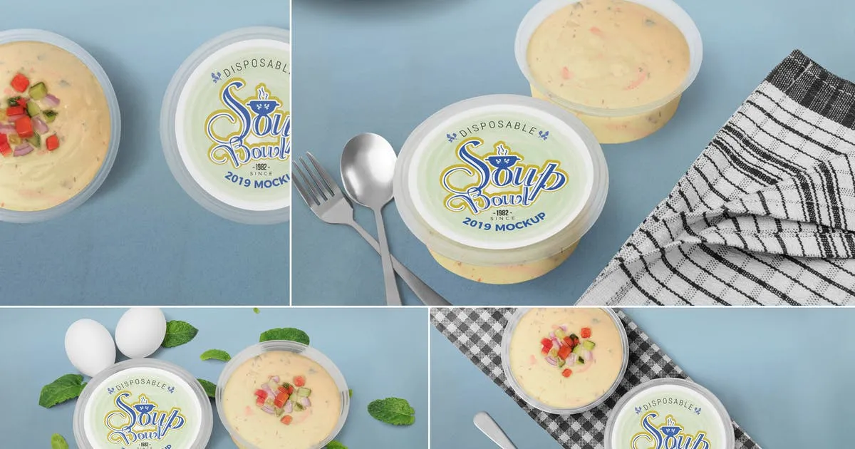 果冻碗果冻包装设计样机模板 Disposable Soap Bowl Mockups