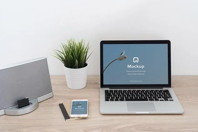 iPhone&Macbook办公桌场景UI设计样机套装Vol.2 Mockup Pack Vol.2 – 06 Photorealistic PSD插图(4)