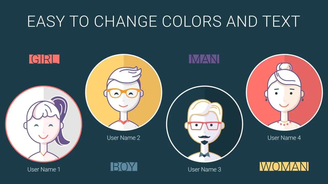 4个时尚设计和优雅动画角色图标像素设计精选AE模板