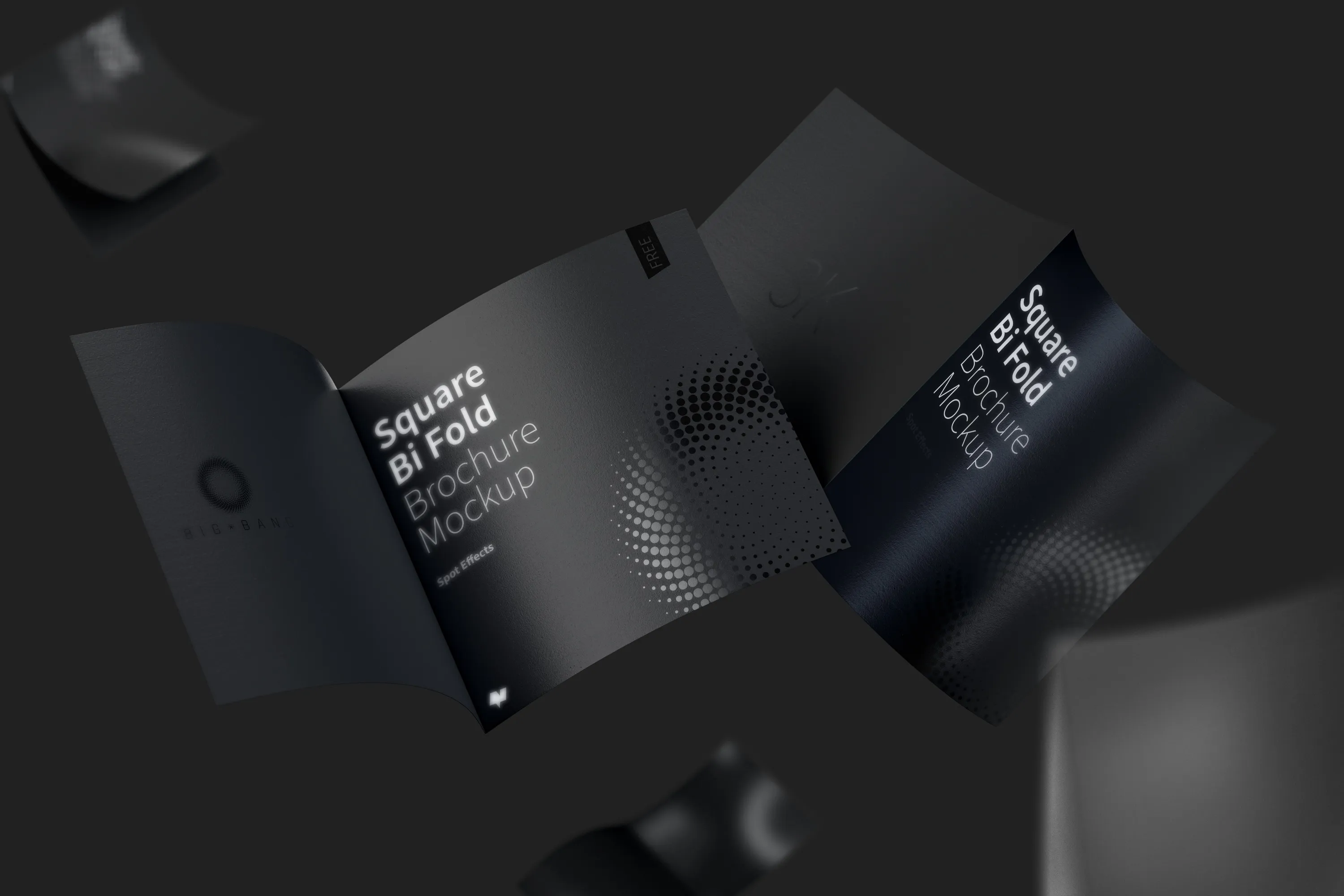 漂浮的方形对折小册子传单设计预览免费样机模板 FREE Square Bi Fold Brochure Mockup, Floating 3K插图(7)