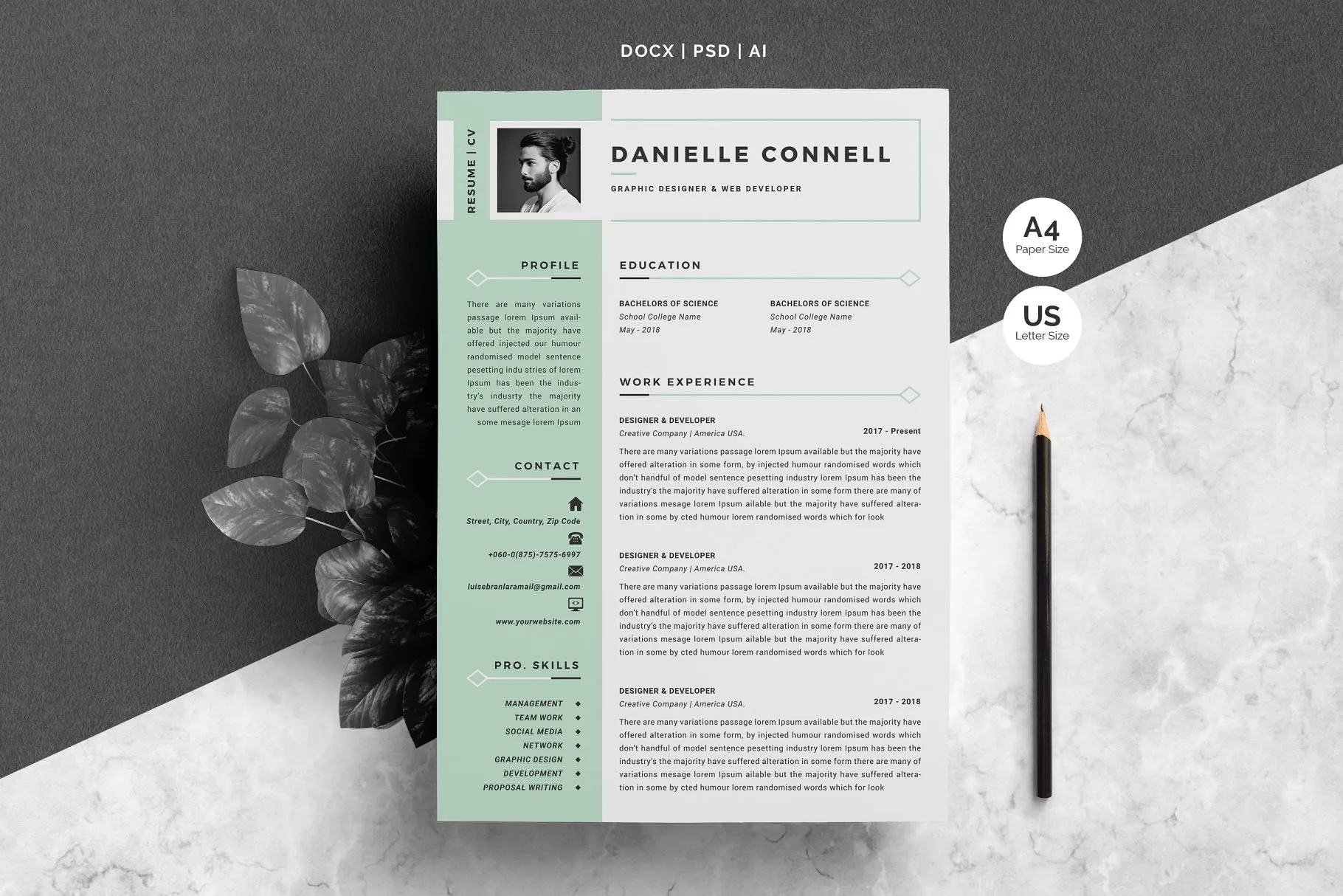 精致优雅的Word简历模板及求职信模板  Word Resume Template#038; Cover Letter