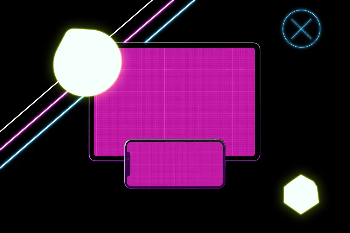 霓虹灯背景iPhone XS & iPad Pro样机模板 Neon iPhone XS & iPad Pro插图(10)