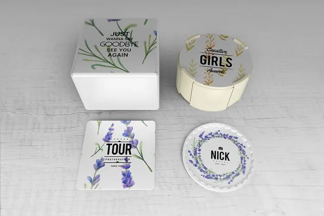 简约酒杯/咖啡杯垫样机V2 Coaster Mockups V2插图(12)