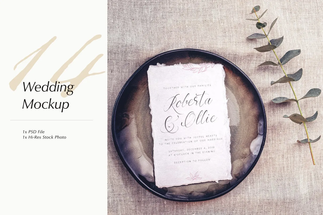 婚礼照片婚礼邀请函优雅风格设计样机像素设计精选模板v14 Wedding Photo Mockup 14