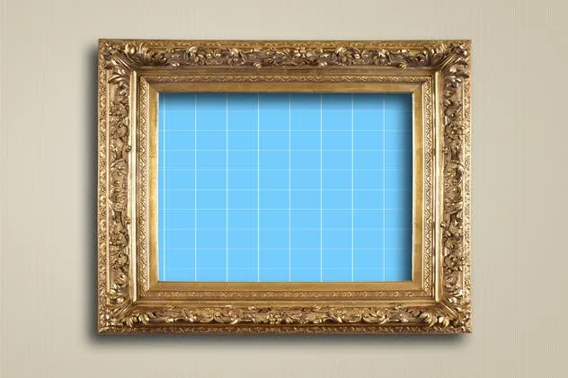 复古奢华金色边框画框样机V2 Antique Golden Frame Mockup 02插图(1)