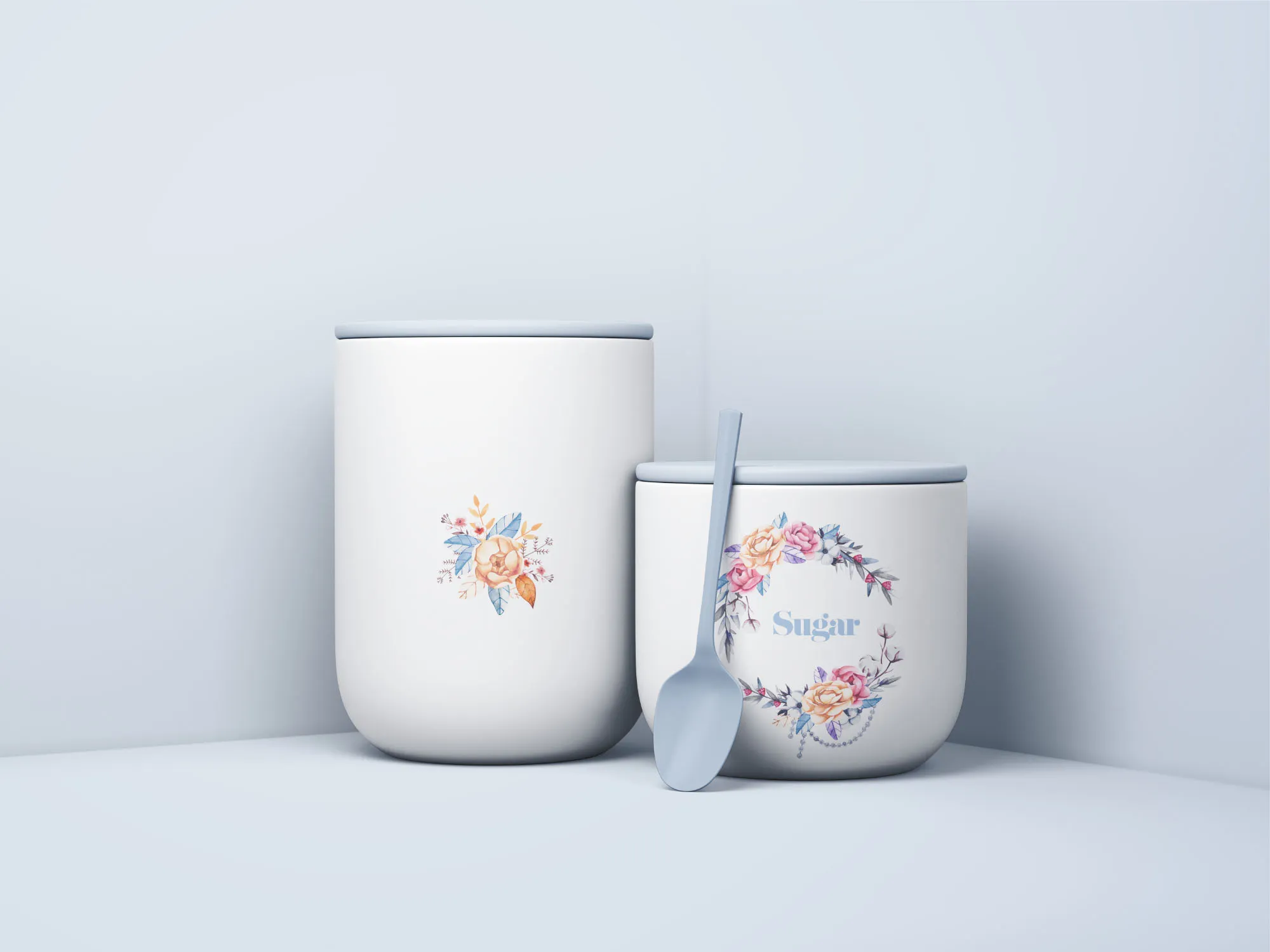 极简主义风食品储存罐样机模板 Minimal Jars with Spoon Mockup