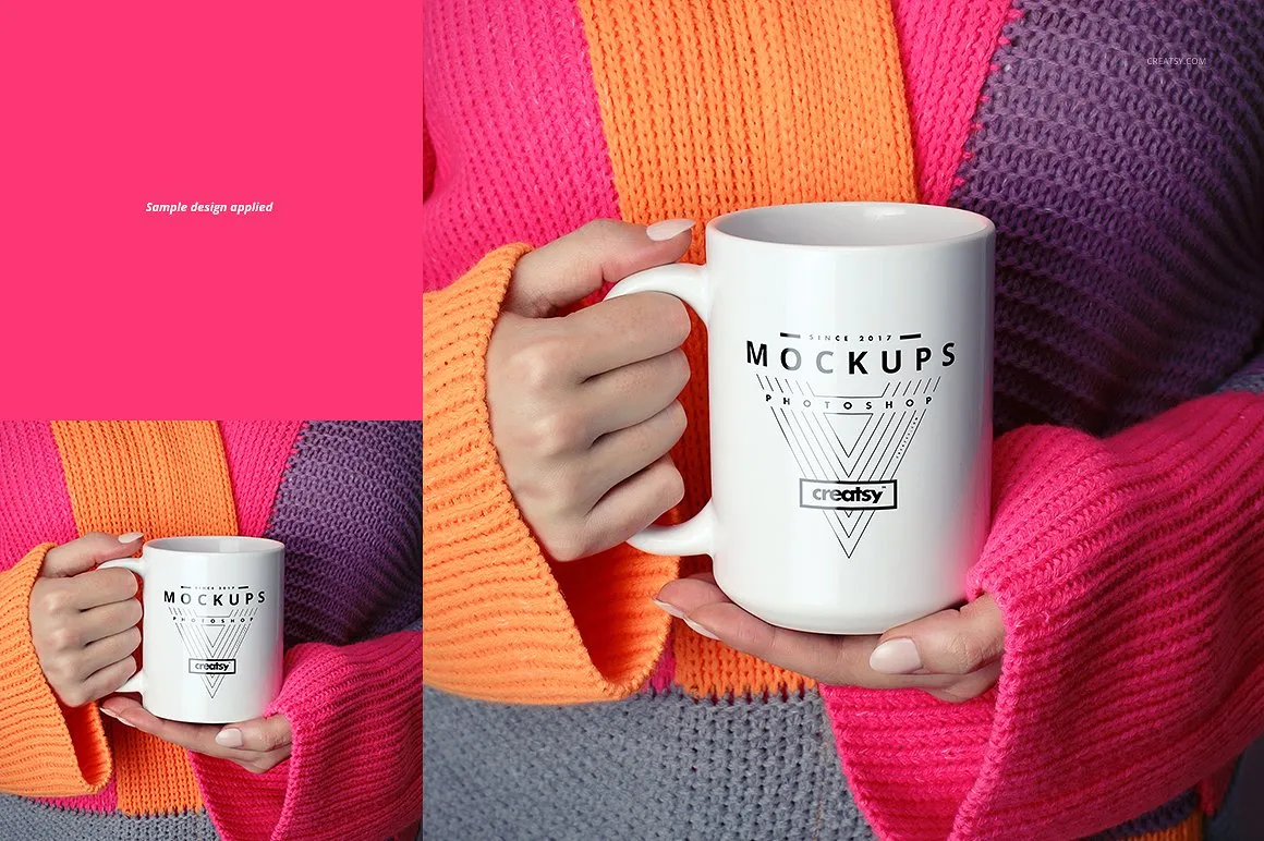 时尚白色图案马克杯样机插图(4)