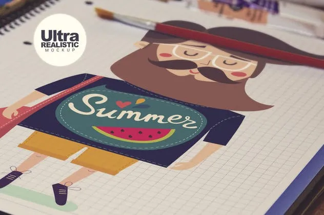 画室创作场景网格笔记本样机模板v4 Grid Notebook插图(3)