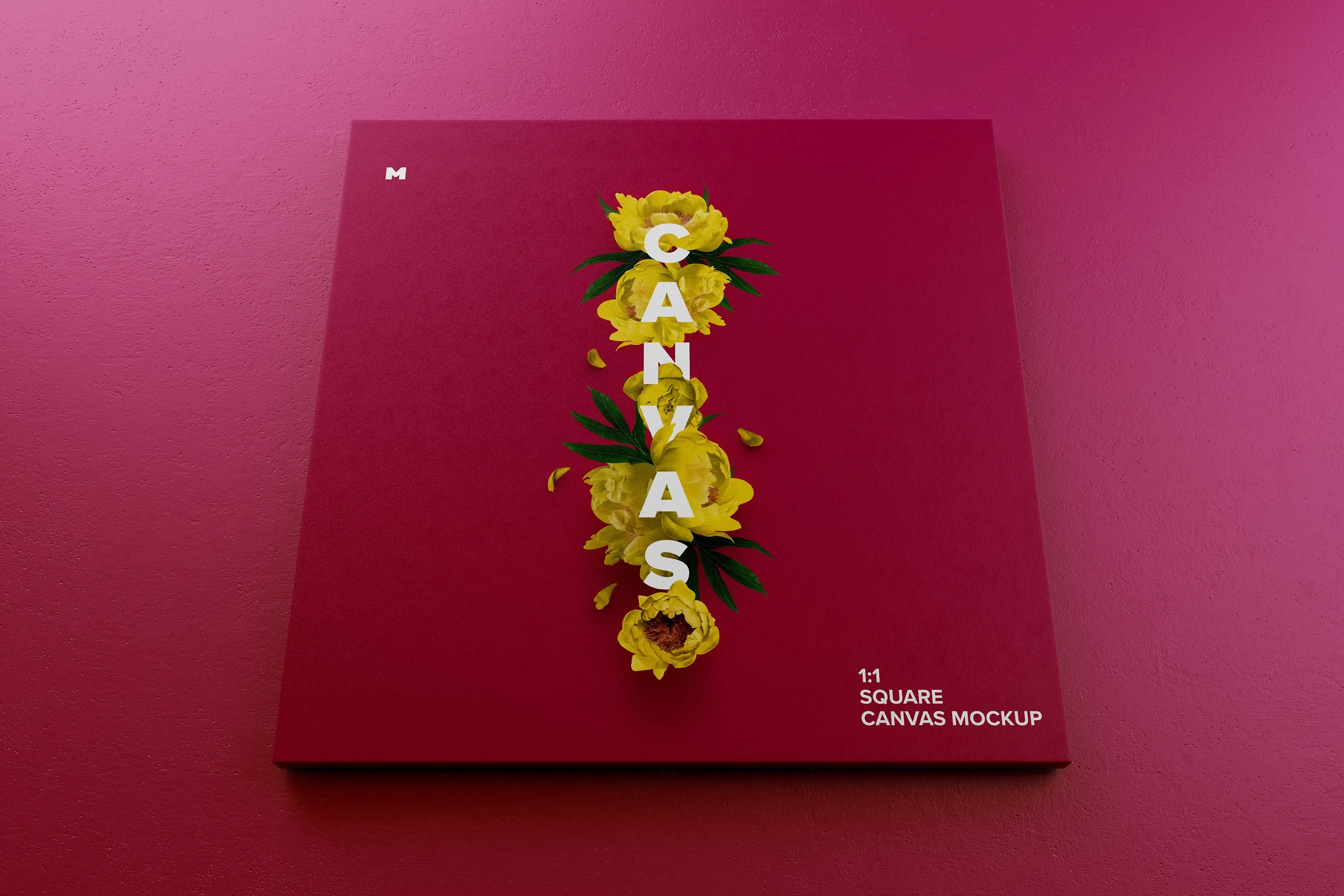 油画绘画作品挂墙展览画布底部前视图样机 Square Canvas Mockup Hanging on Wall, Bottom Front View插图(2)