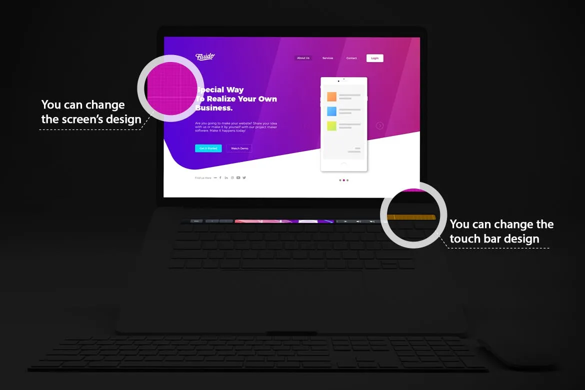 暗黑背景MacBook Pro笔记本电脑设计图预览素材库精选样机v3 Dark Macbook Pro Mockup V.3插图(2)