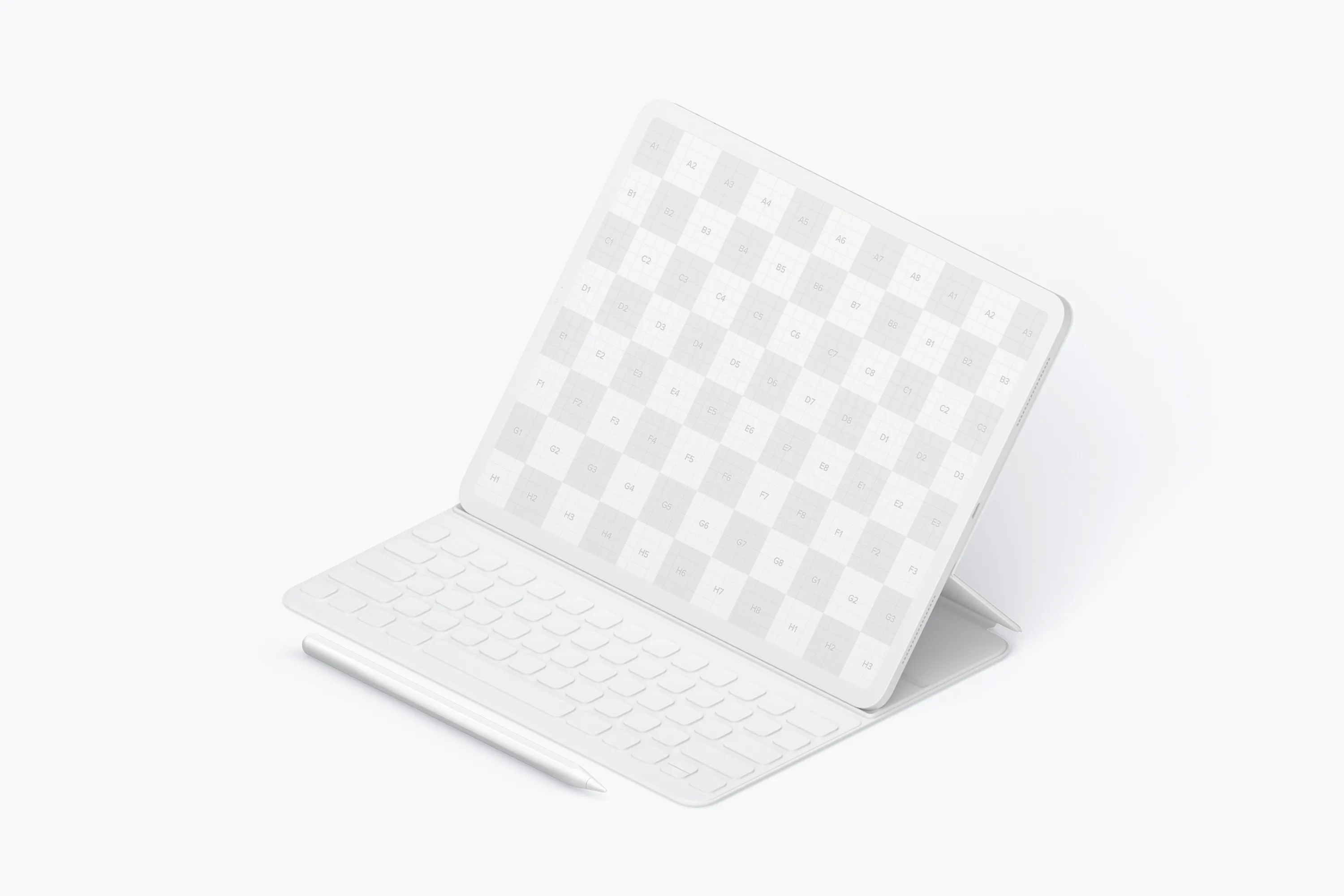 12.9寸带键盘iPad Pro平板电脑等距右视图样机 Clay iPad Pro 12.9” Mockup, Isometric Right View With Keyboard插图(1)