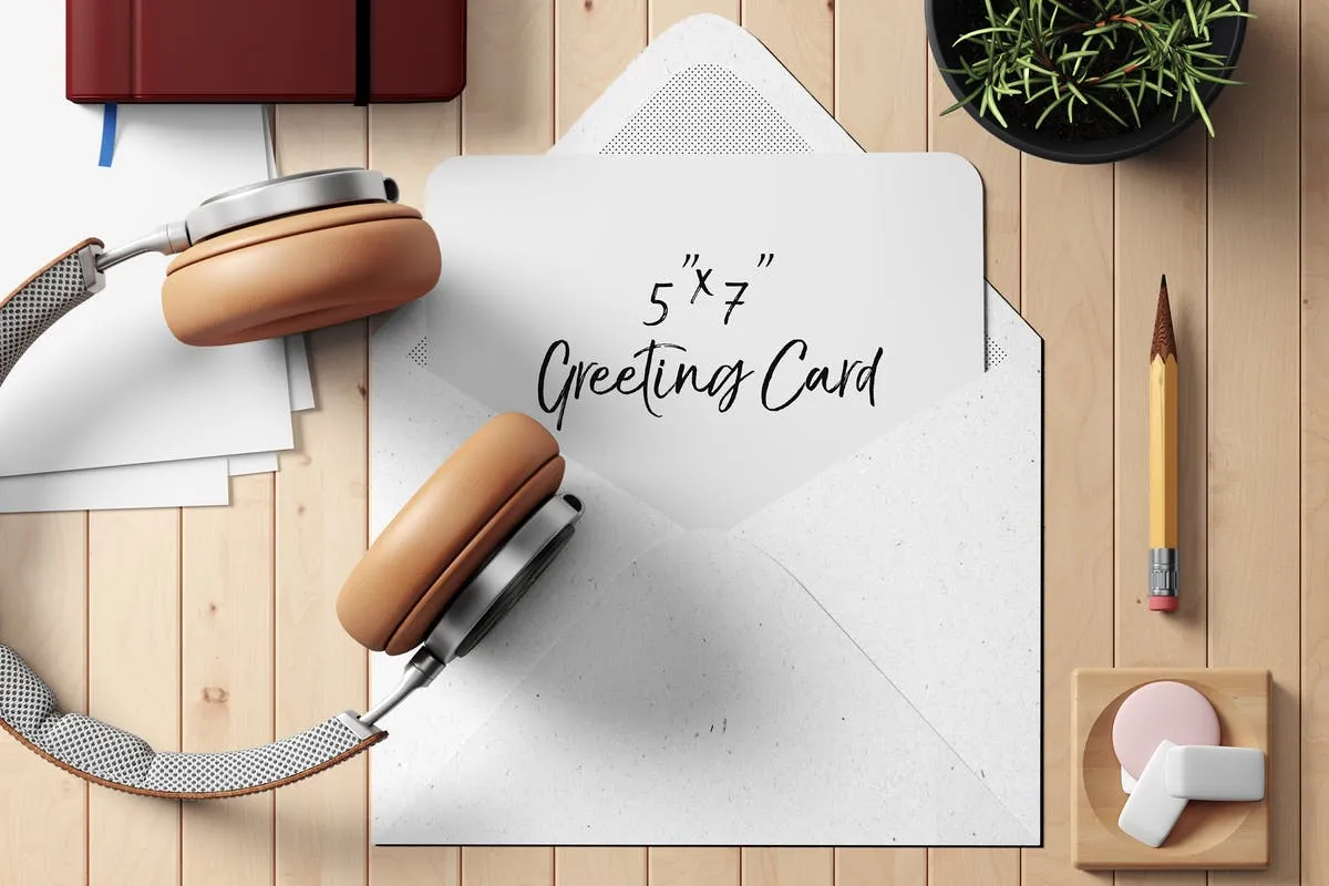 7#215;5圆角邀请函/贺卡样机套装1 7#215;5 Rounded Corners Greeting Card Mockup Set 1