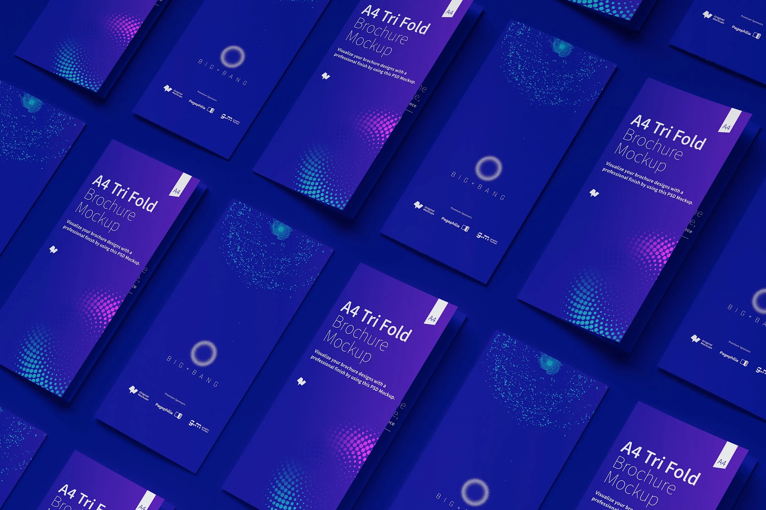 A4尺寸大小三折页传单设计等距网格样机模板09 A4 Trifold Brochure Mockup 09插图(4)