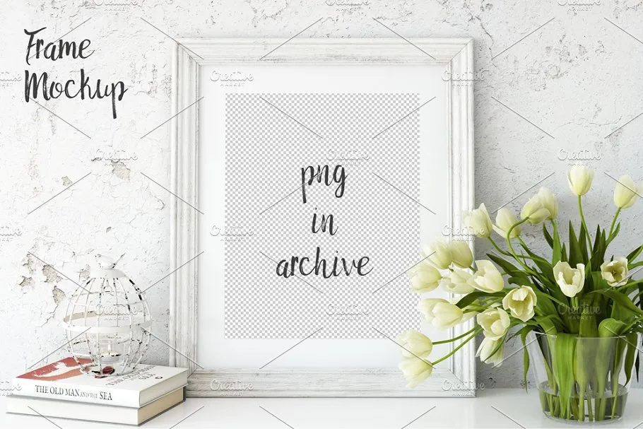 复古实木相框画框样机 Vintage Interior Frame Mockup – 02插图(2)