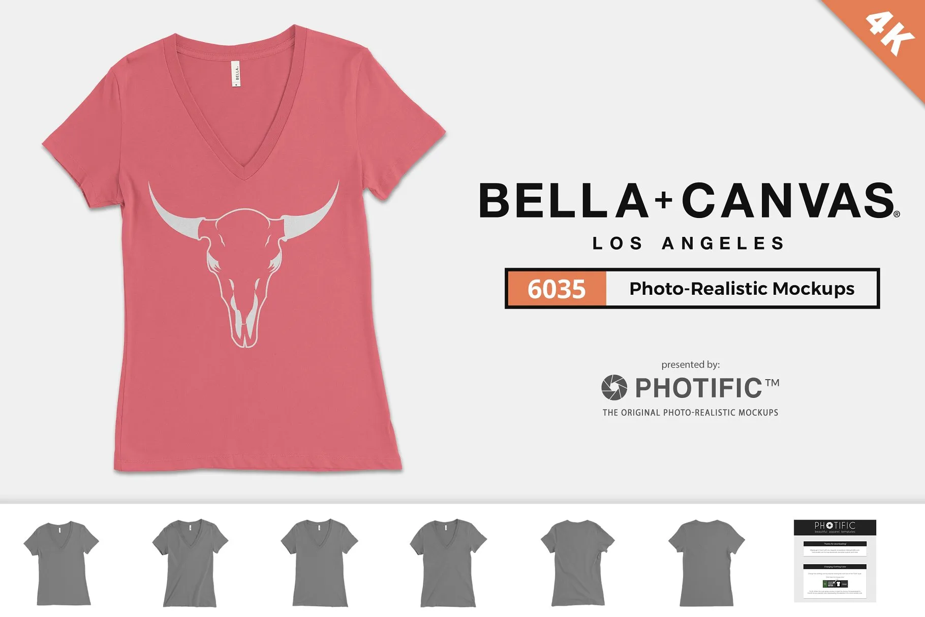 深V短袖T恤样机模板 Bella Canvas 6035 Deep-V Mockups插图