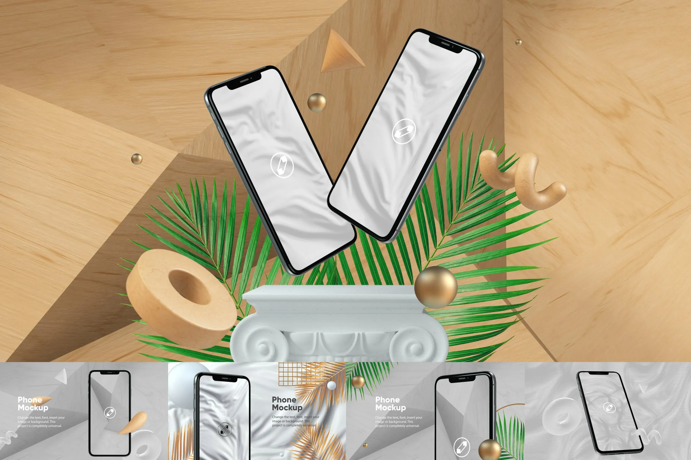 优雅时尚风格3D立体风格iPhone手机屏幕预览像素设计精选样机 10 Light Phone Mockups