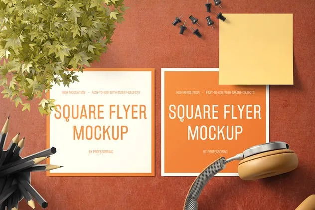 逼真方形传单样机套装v2 Square Flyer Mockup – Set 2插图(1)
