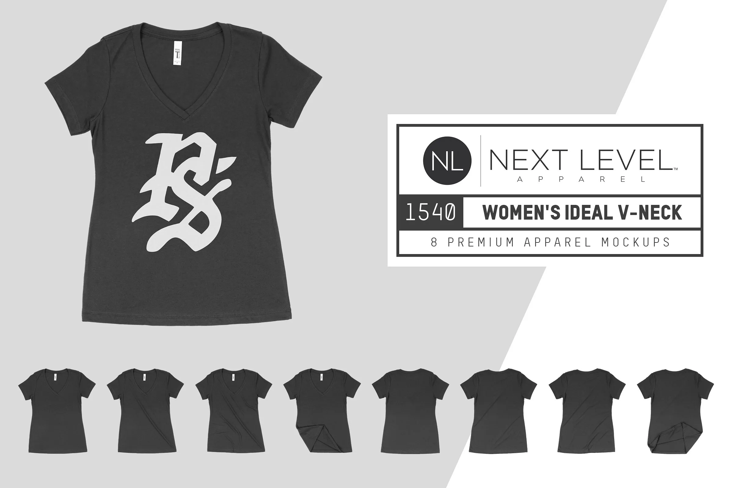 女士V领T恤服装样机 Next Level 1540 Women#8217;s Ideal V-Neck