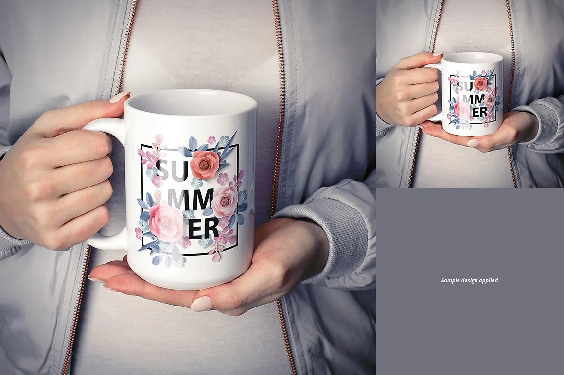 时尚白色图案马克杯样机插图(13)