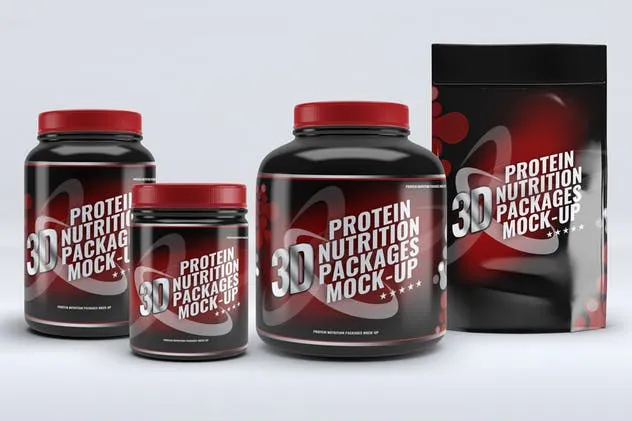 运动营养补充剂包装设计素材库精选模板 Sport Nutrition Packages Mock-Up插图(5)