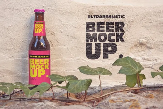 福门特拉岛墙小啤酒瓶外观印刷设计/品牌样机 Formentera Wall插图(1)