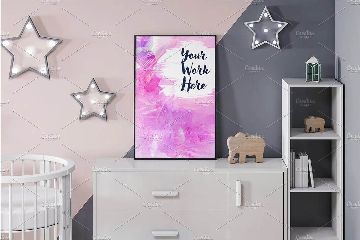 10款孩子室内海报框架展示模型集合下载Poster frame mockup in child room[psd]插图(5)