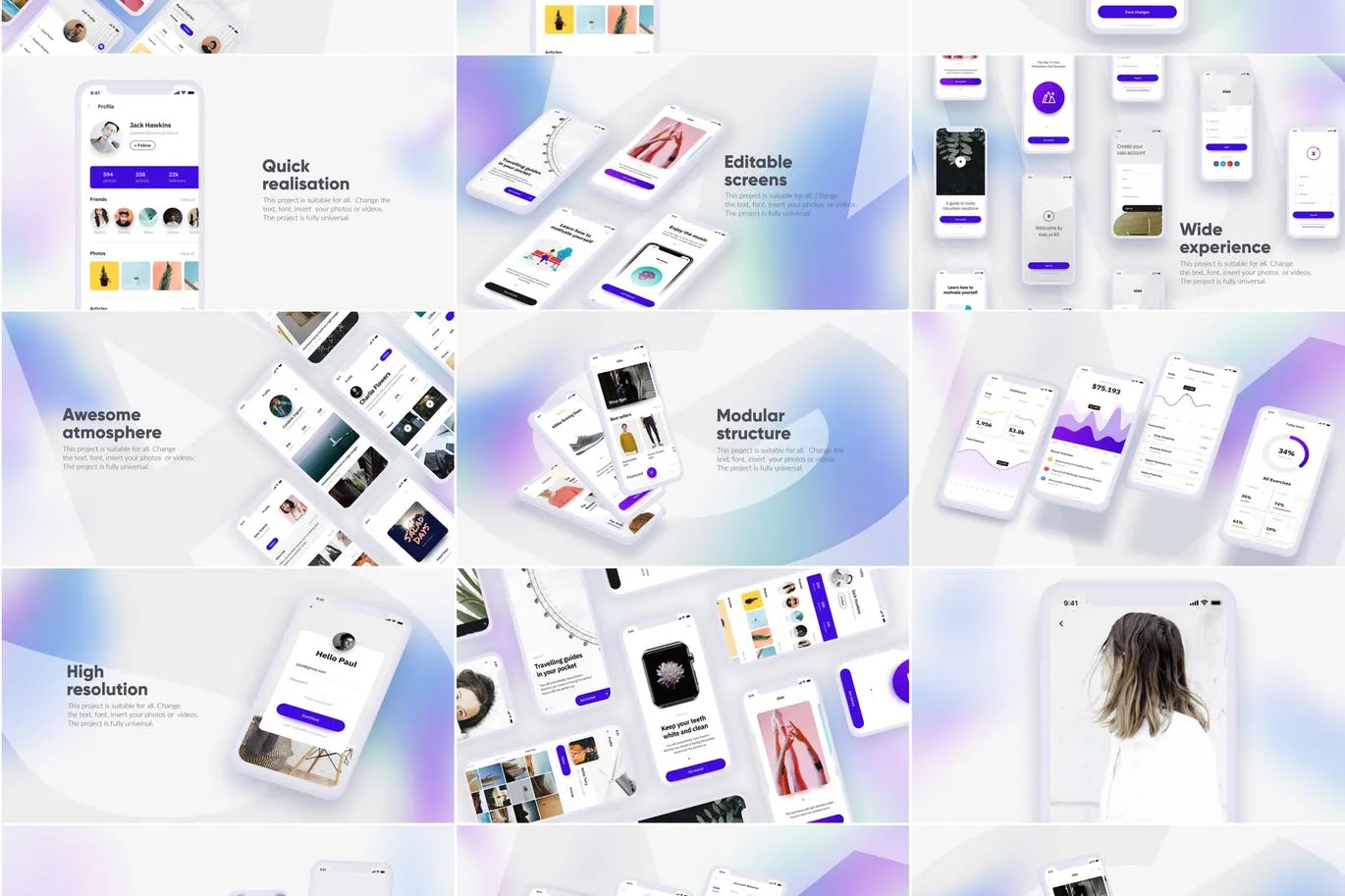 APP应用UI界面设计效果图预览白色iPhone手机样机套装 White iPhone Mockup插图