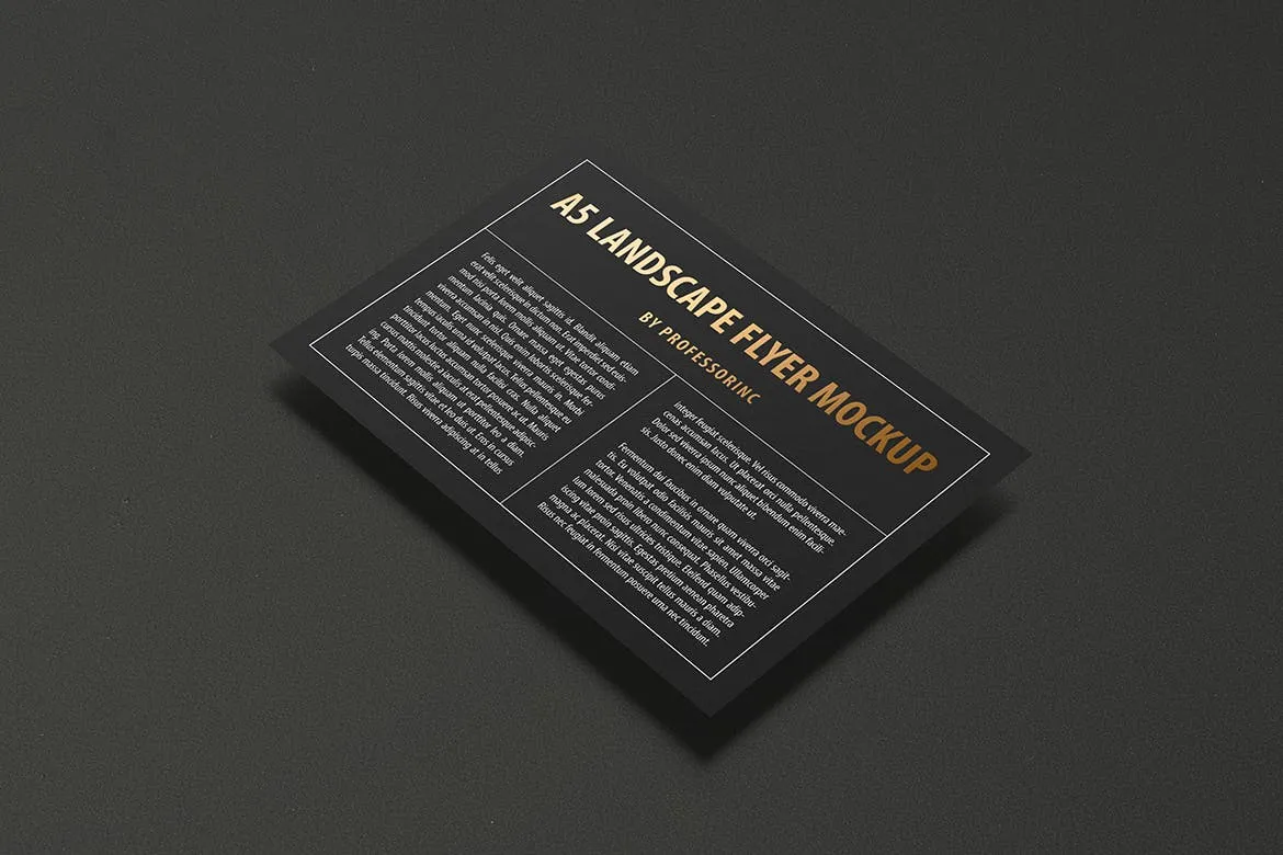 A5尺寸大小烫金设计风格宣传单效果图样机素材库精选模板 A5 Landscape Flyer Mockup — Foil Stamping Edition插图(9)