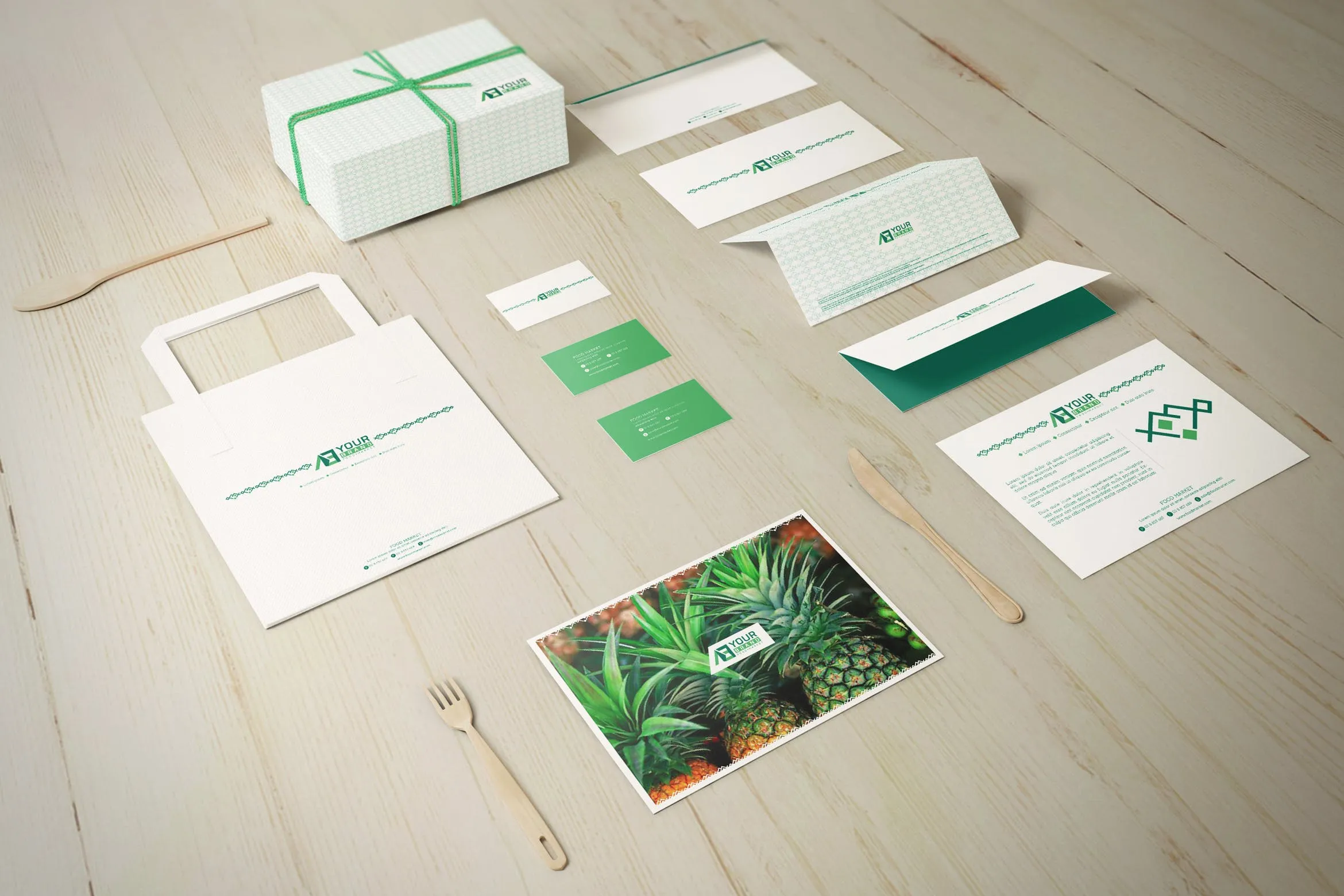 食品品牌VI视觉体系设计预览样机套件 Food Market Identity Branding Mockups