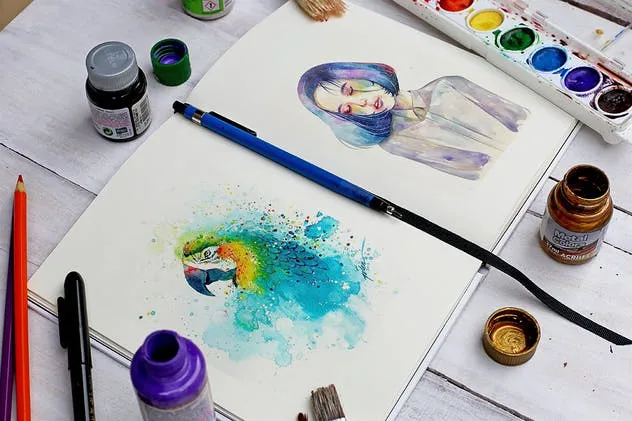 手绘画册作品展示样机 Watercolor Book Mock Up插图(3)