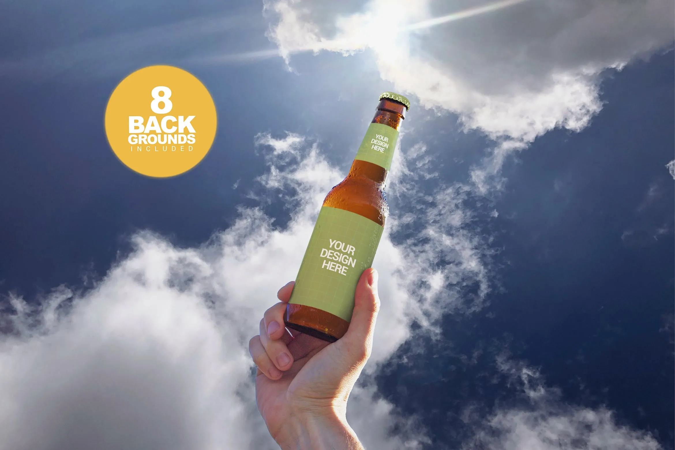 天空背景啤酒瓶外观设计图像素设计精选 Sky Backgrounds Beer Mockup