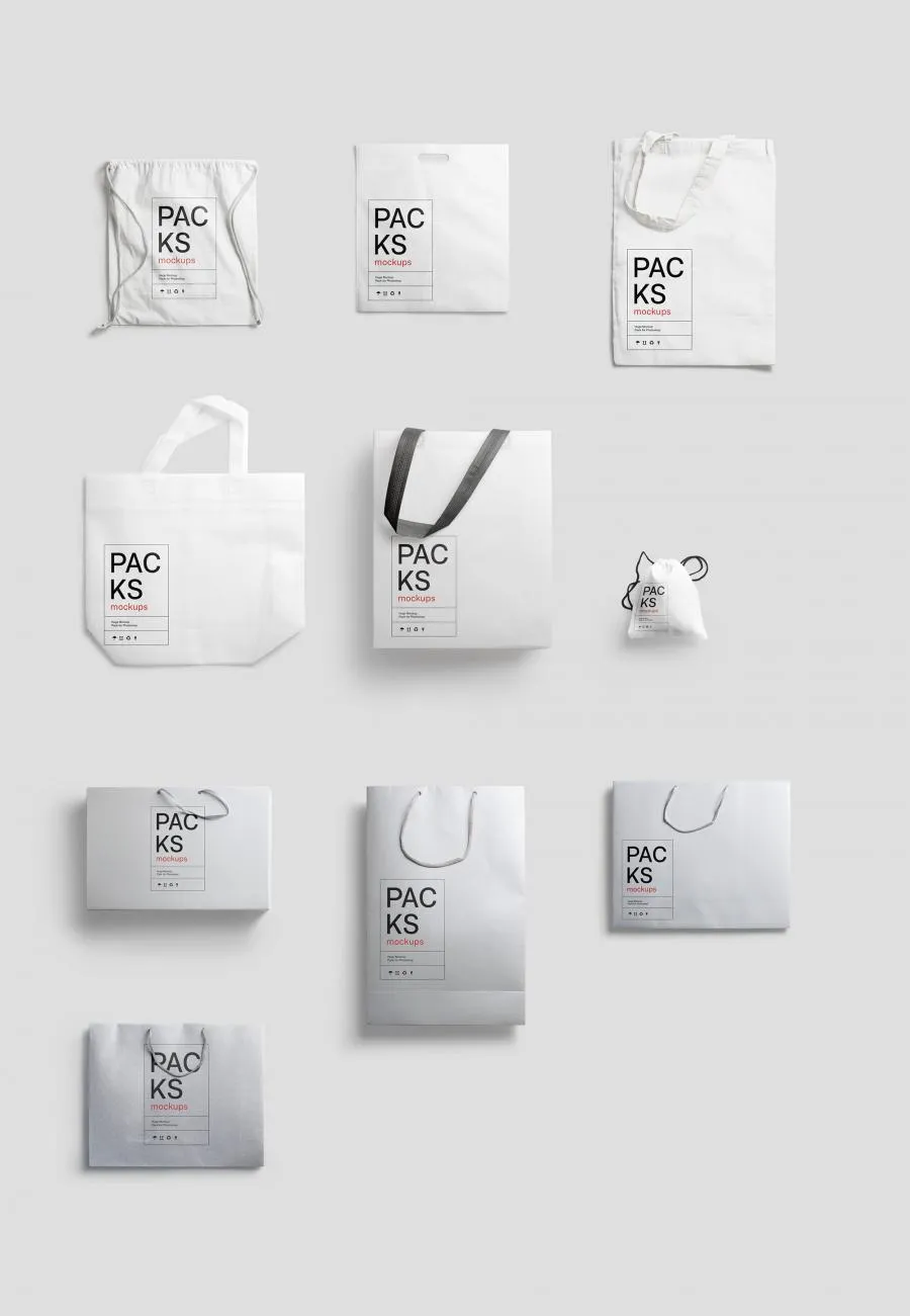 超级纸袋礼品包装袋样机套装Bag Mockups插图(6)