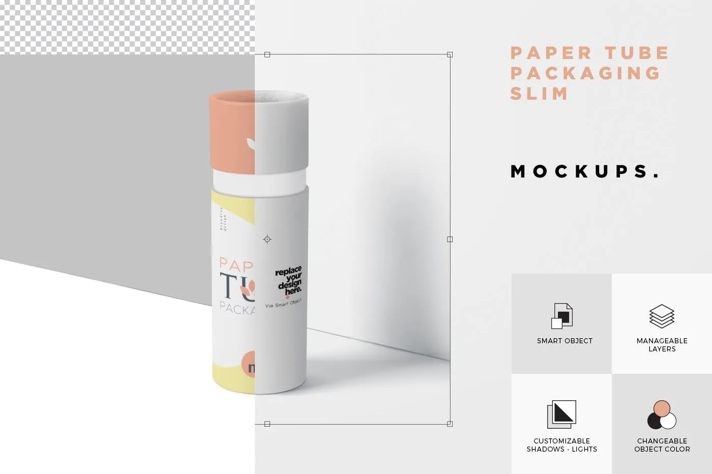 纸管包装外观设计效果图素材库精选模板 Paper Tube Packaging Mockup Set – Slim插图(6)