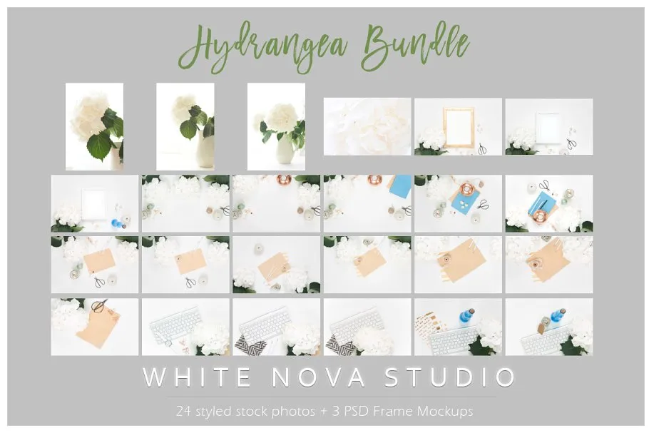 八仙花装饰工作场景样机 Hydrangea Workplace Bundle插图(8)