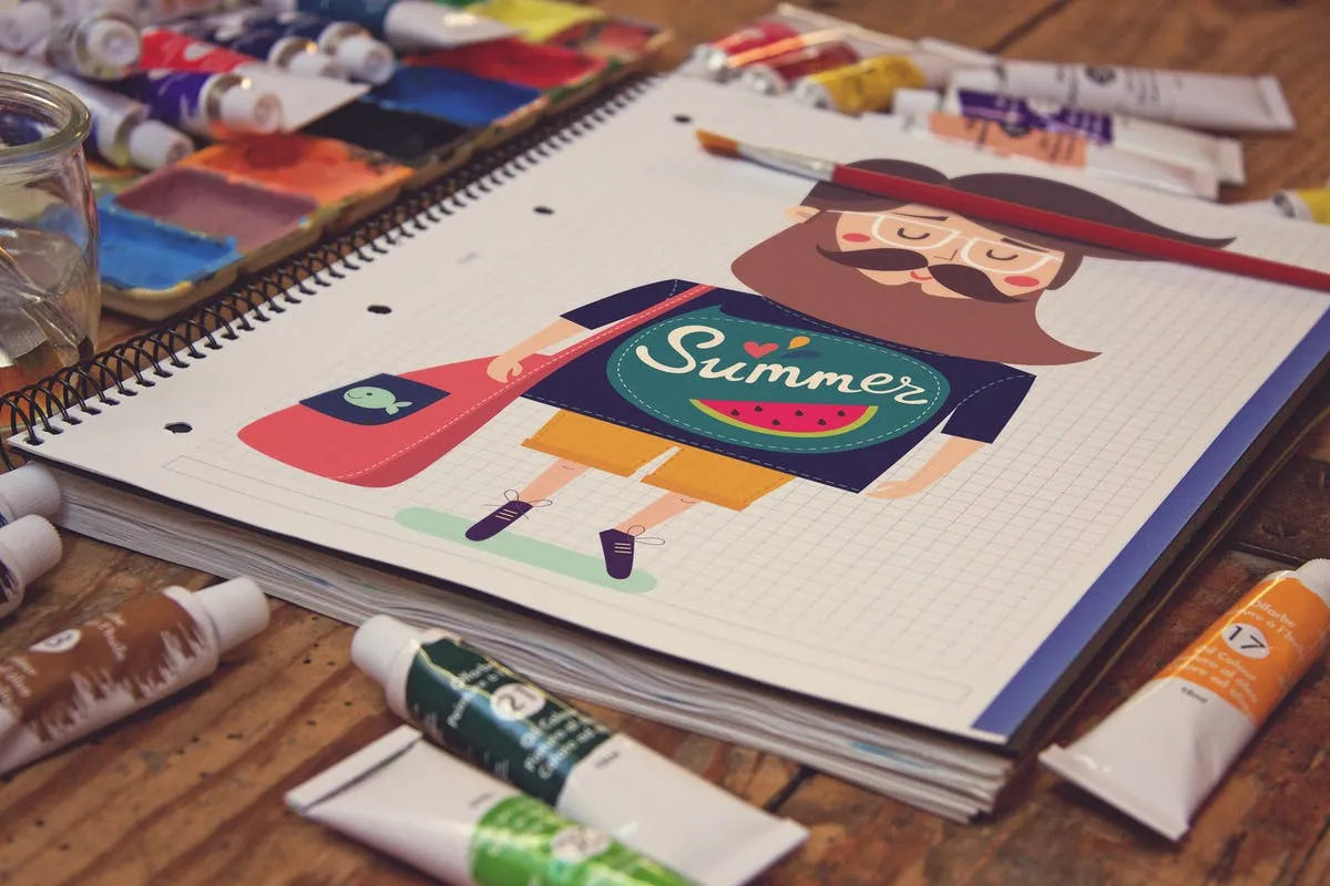 画室创作场景网格笔记本样机模板v4 Grid Notebook插图