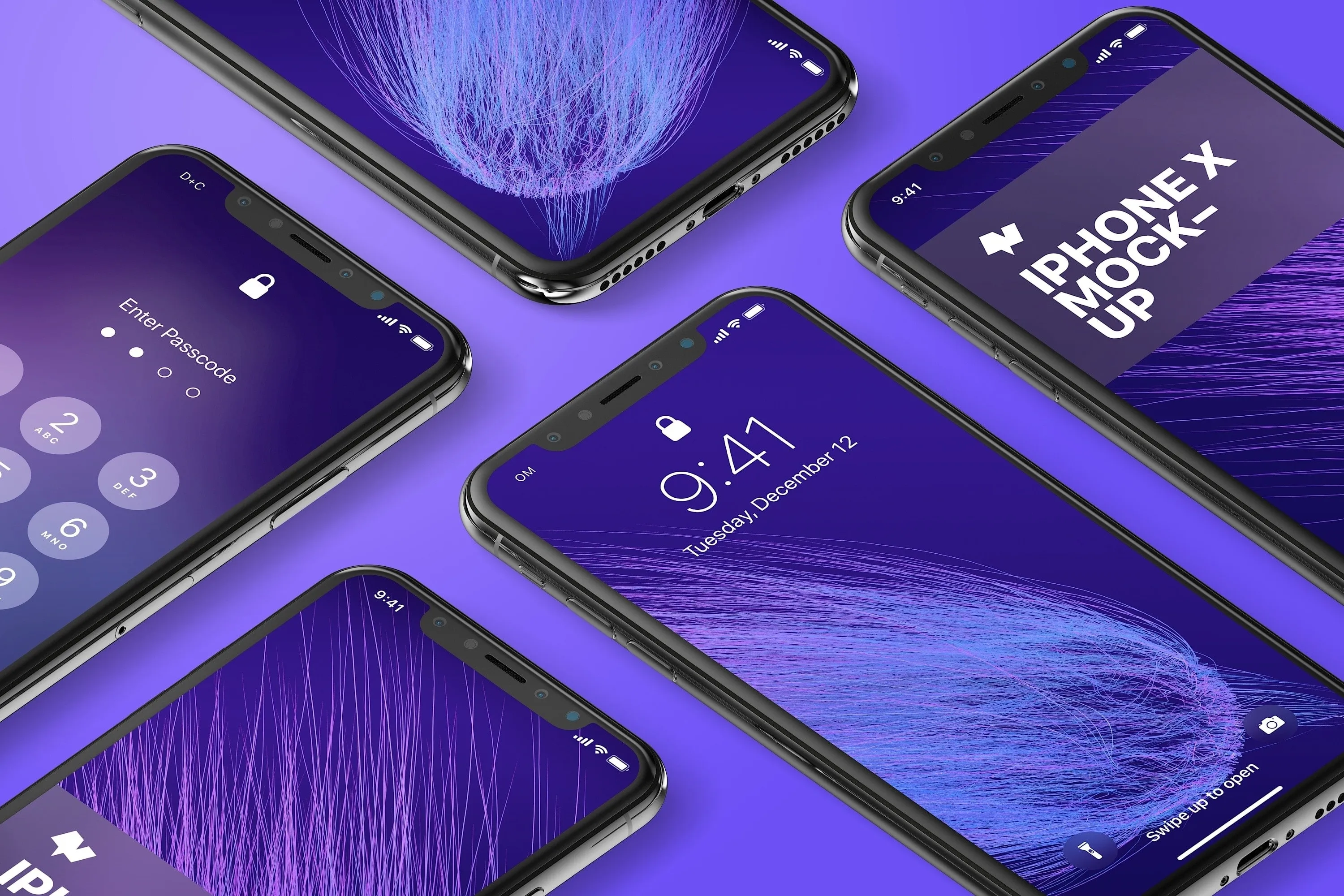 iPhone X多屏幕平铺视角手机应用UI设计效果预览样机07 iPhone X Mockup 07插图(3)