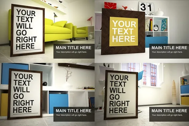 棕色实木方形框架样机模板 Frame Mockups – 10 poses插图(1)