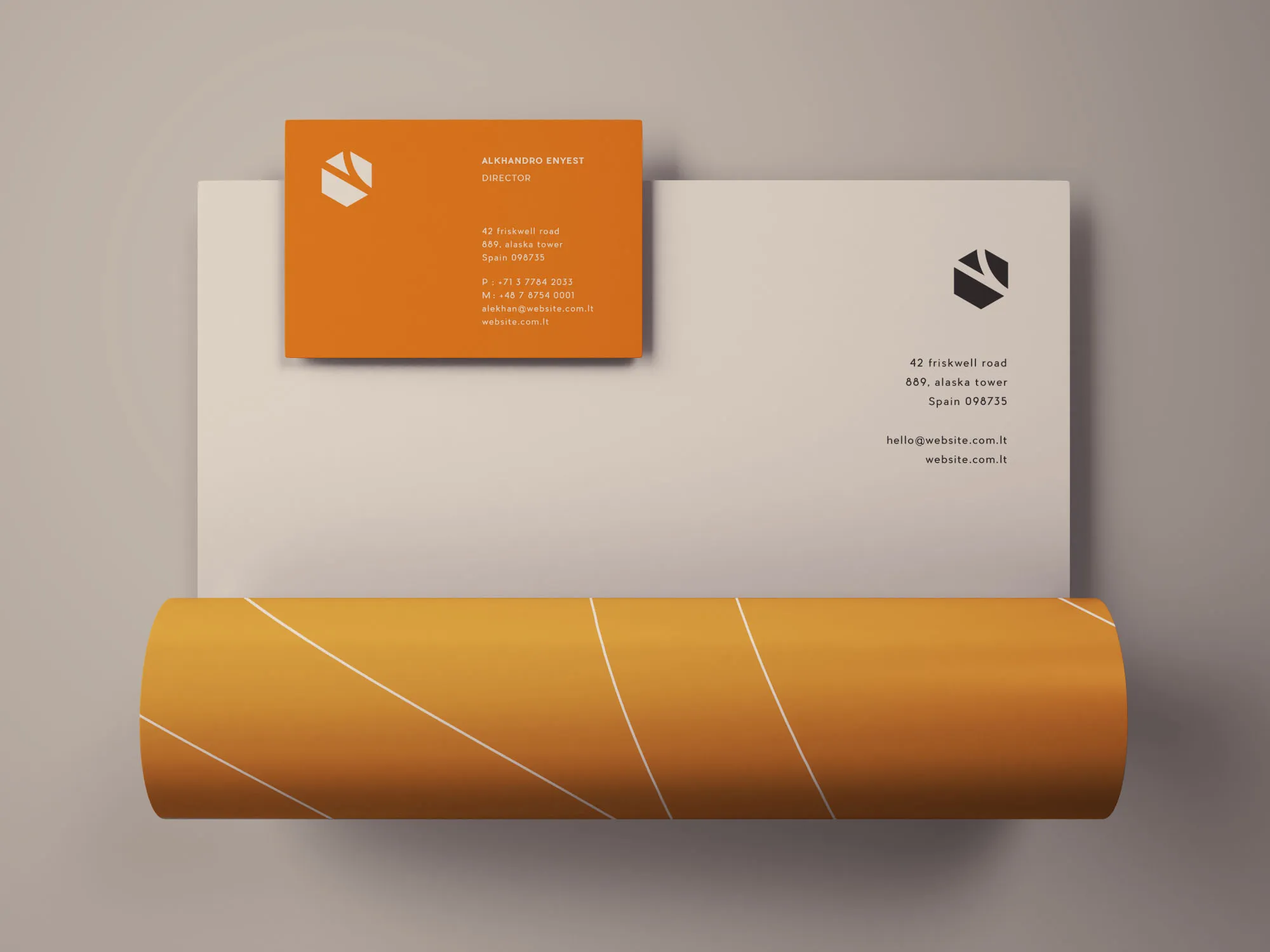 企业信纸信头和企业名片设计效果图样机 Letterhead and Business Card Mockup插图