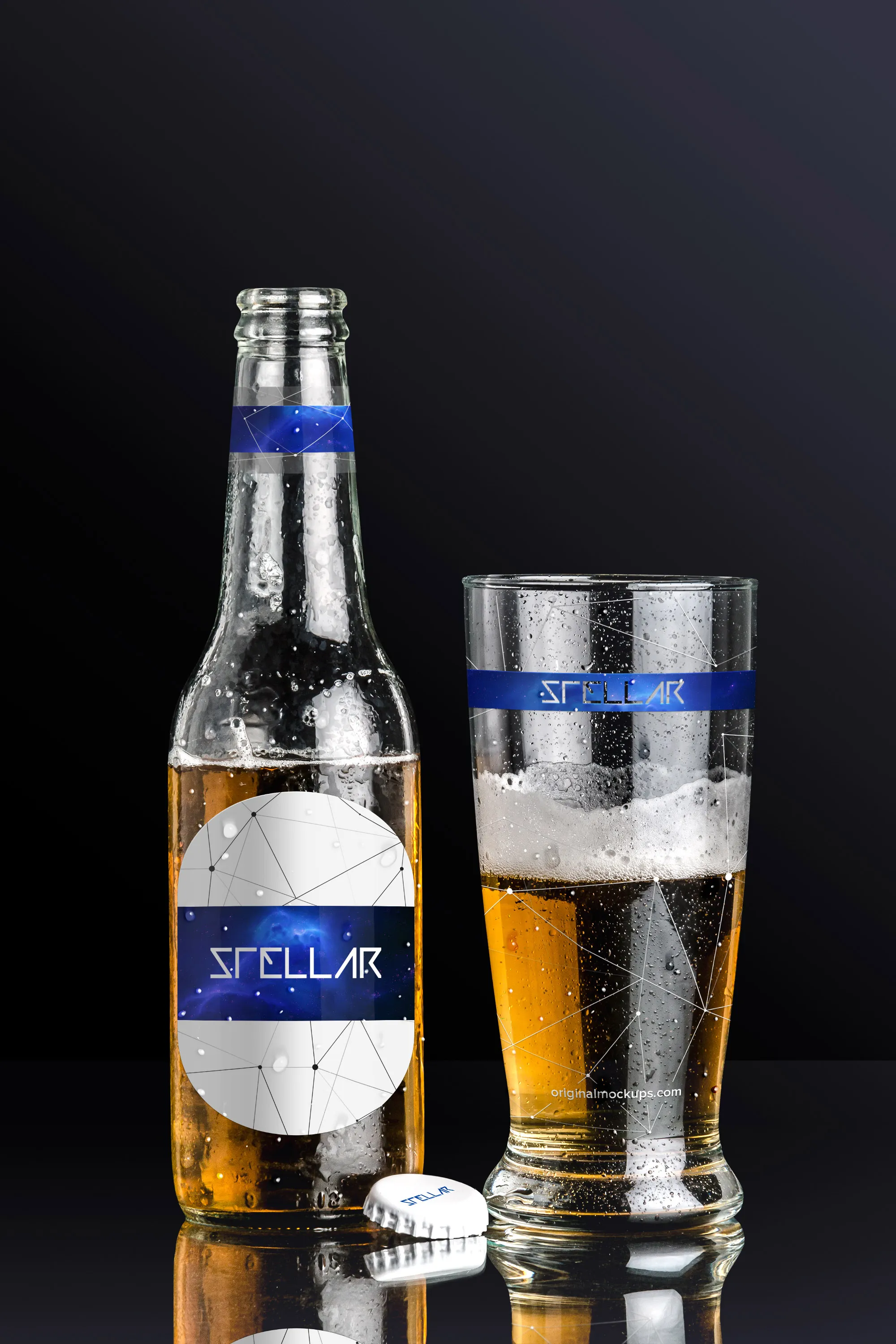 啤酒品牌商标设计图预览啤酒瓶amp;啤酒杯样机01 Beer Bottle and Glass Mockup 01