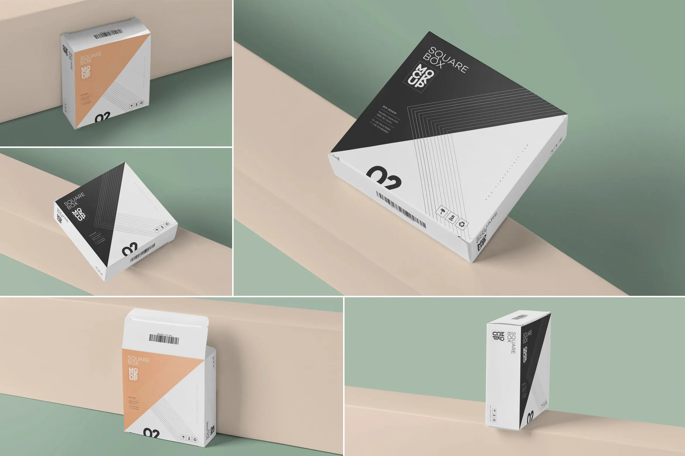 扁平方形产品包装盒设计图像素设计精选 Square Shaped Slim Box Mockups