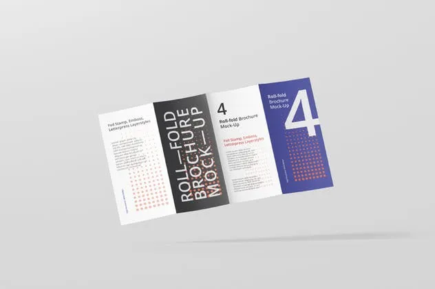 四折页迷你DL传单小册子样机模板 Roll-Fold Brochure Mockup – DL DIN Lang插图(1)