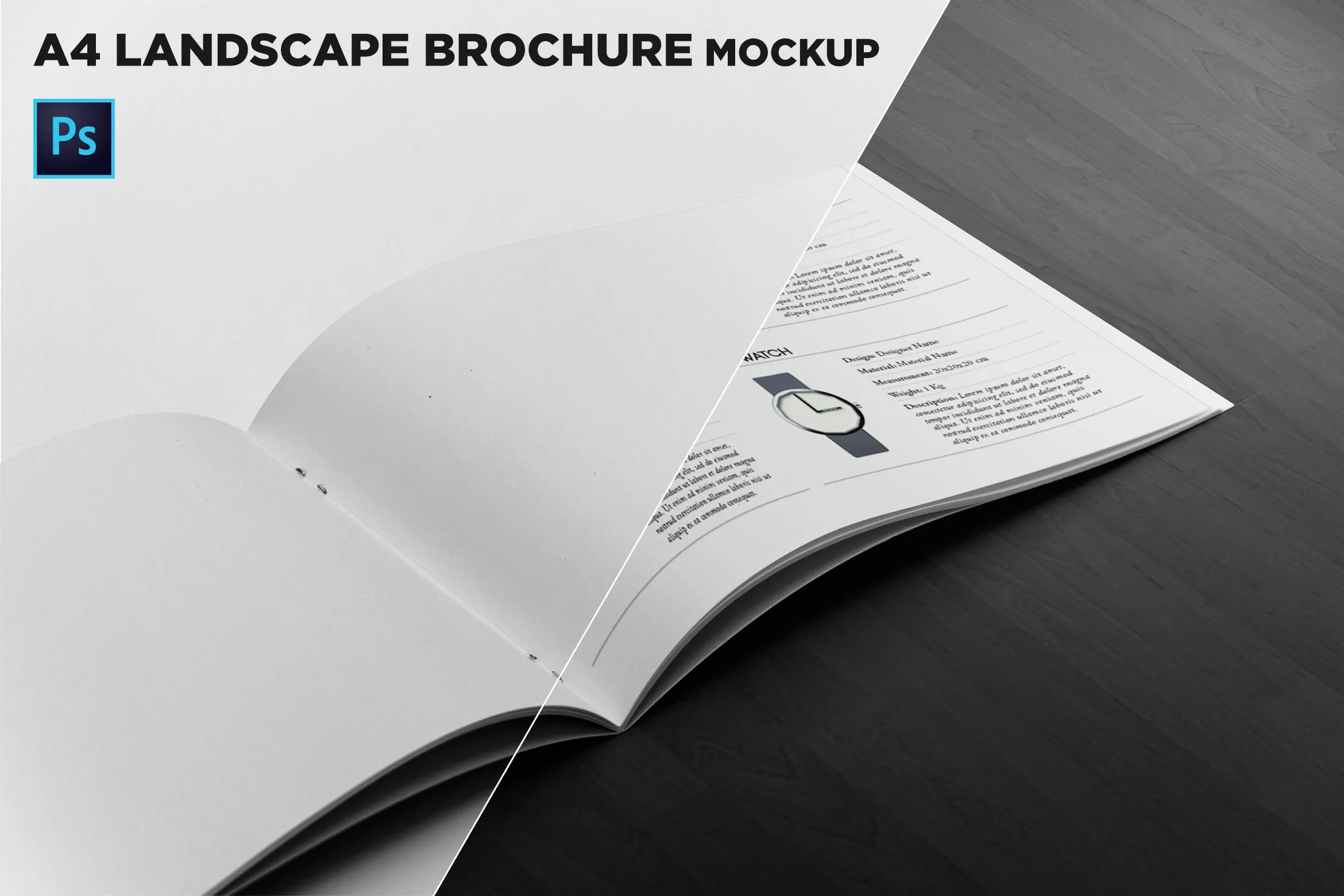 企业画册产品手册右侧特写样机像素设计精选 Landscape Brochure Mockup Right Closeup